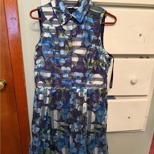 Sandra Darren Blue and White Floral Midi Dress